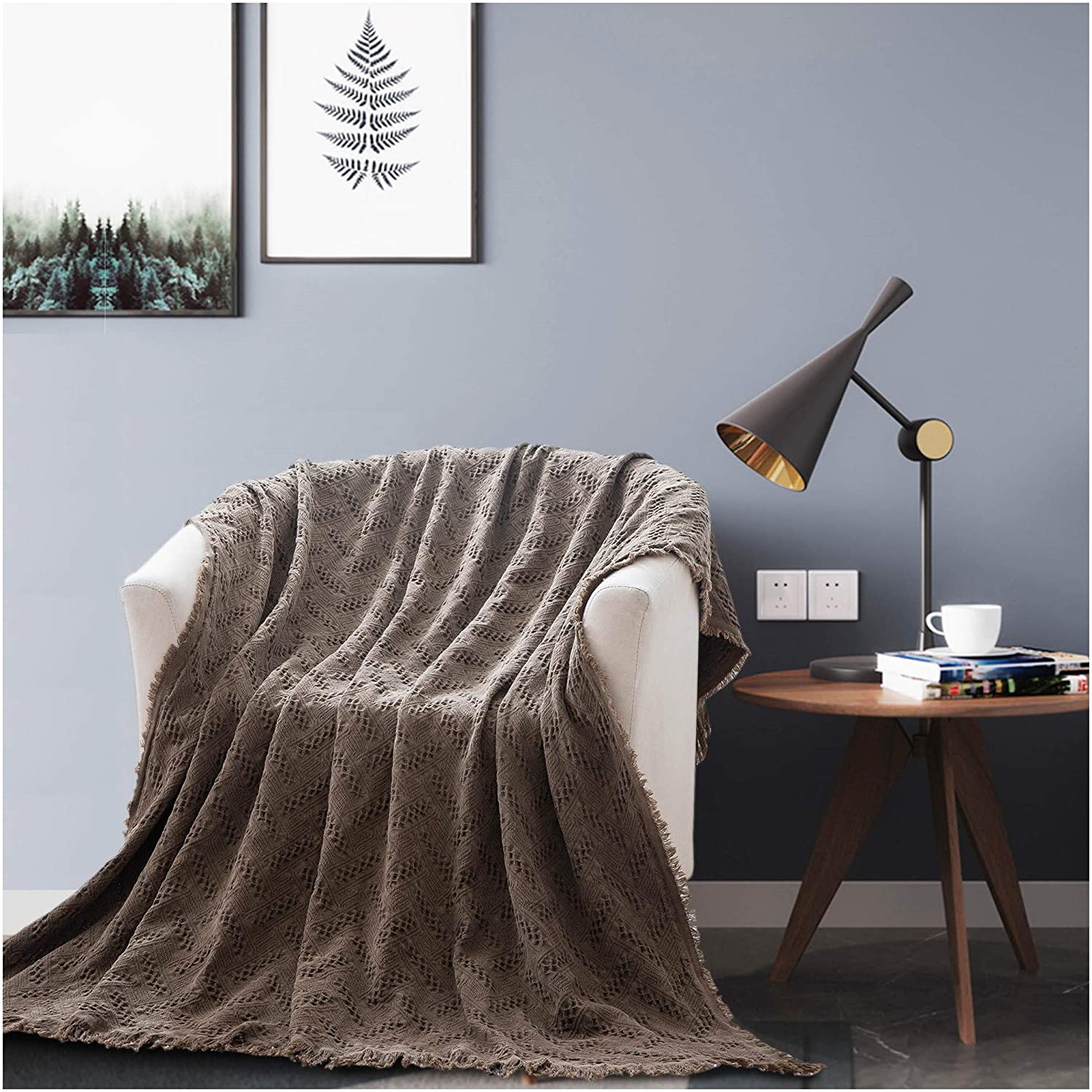 Kasentex 100% Cotton Soft Knitted Throw Blanket, Room Decor, Graduation Gifts, Fathers Day Gift, Mom Gift